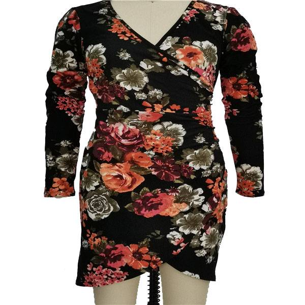China Wholesale Long Sleeve Women T-Shirt Suppliers –  Women Slim Sexy Casual Dress Fashion Clothes Ladies Printed Flower Maxi Dress – Textile Group