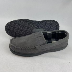Mens Cowsuede Leather Plaid Lined Moccasins Slippers Indoor and Outdoor