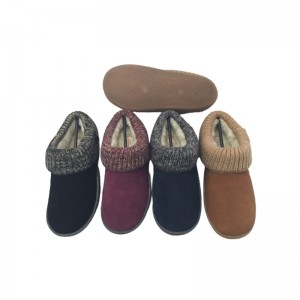 Ladies High Quality Cowsuede and Knitting Collar Indoor Slippers Mule VF17-0020