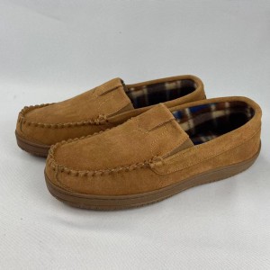 Mens Cowsuede Leather Plaid Lined Moccasins Slippers Indoor and Outdoor
