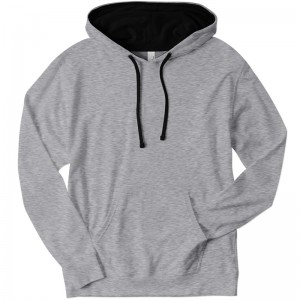 Heather Grey Pullover Hoodie with Contrast Hooded and Drawstring