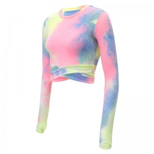  Long Sleeve Tie Dye Shirts for Women Slim Fit Workout Crop Tops Athletic Gym Shirts with Thumb holes