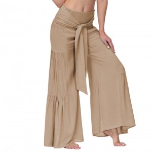  Womens Summer Palazzo Pants Pleated High Waisted Wide Leg Pants Smocked Belted Casual Trousers