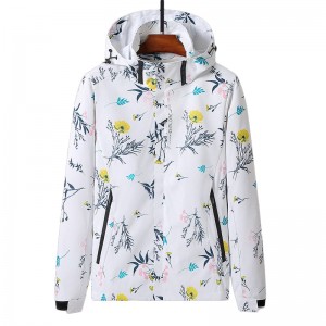 Women’s Lightweight Waterproof Rain Jacket with Hood Outdoor Printing Windbreaker Jacket