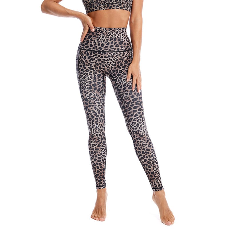 Leopard Sporty Yoga Leggings Womens Tights High Waisted Yoga Pants With Side Pockets (4)