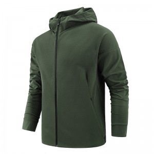 Men Sports Fitness Solid Color Hooded Jacket With Zipper