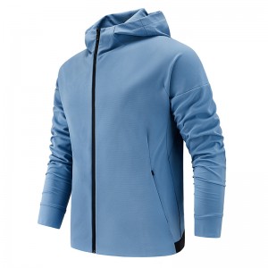 Men Sports Fitness Solid Color Hooded Jacket With Zipper