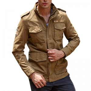 Men’s Cotton Lightweight Multi Pockets Zip Front Stand Collar Military Jackets Windbreaker