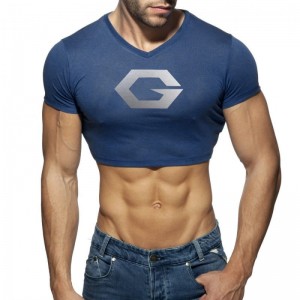 Mens Cropped Tank Top Short Sleeve V Neck Cotton Crop T Shirt Hot Shirts