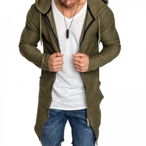 Mens Long Cardigan Jacket Slim Fit Open Front Longline Hooded Cardigan Coat