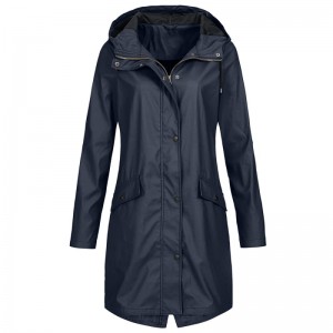 Women Long Hooded Rain Jacket Outdoor Raincoat Windbreaker