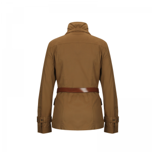 Women Long Softshell Jacket Leather Belt With Concealed Zippered
