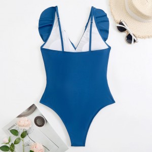 Women Ruffle One Piece Swimsuit V Neck Tummy Control Bathing Suit Wrap Monokini Swimwear