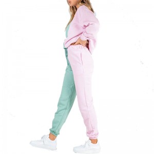 Women Sexy 2 Piece Outfit Long Sleeve Color Block Zip Up Sweatshirt Coat + Long Pants Tracksuits Set
