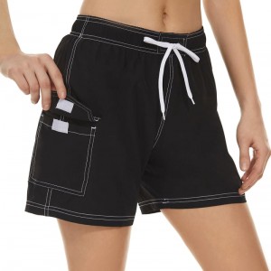 Womens Elastic Waist Casual Drawstring Shorts Summer Beach Shorts with Pockets