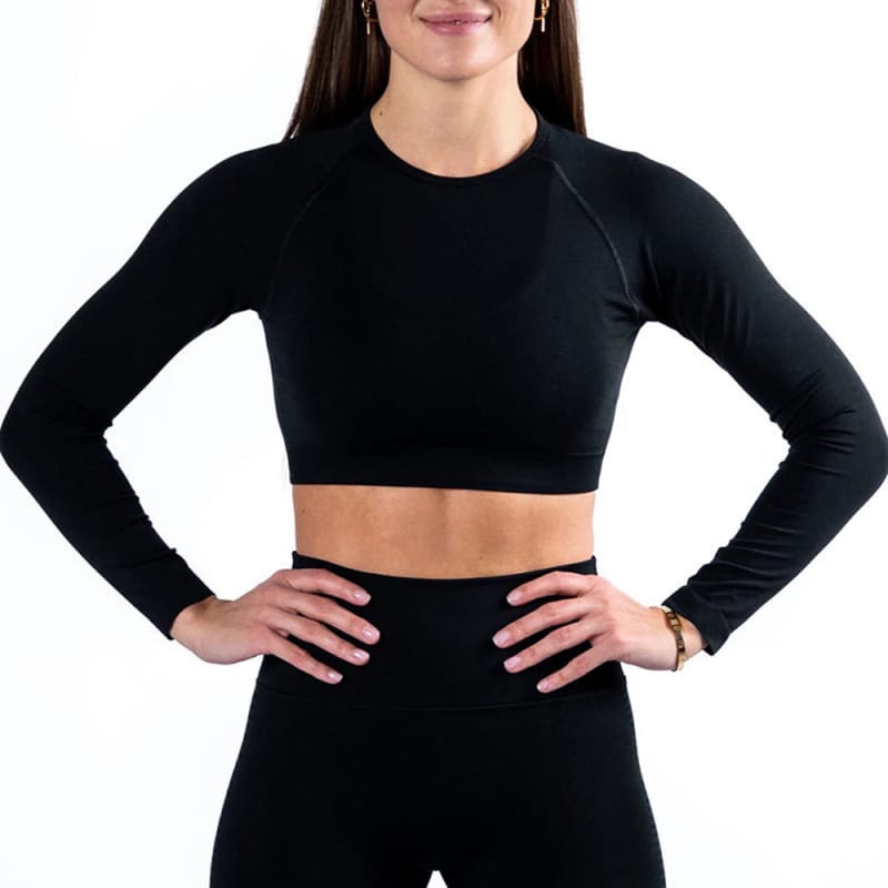 Women's Seamless Crop Top Long Sleeve Athletic Workout Yoga Shirts  (2)