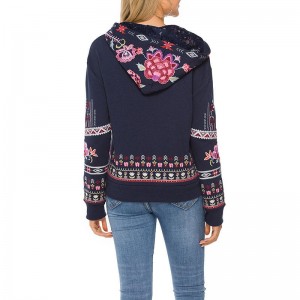 Women’s Embroidery Zip Up Hoodies Long Sleeve Casual Sweatshirts Jacket with Pocket