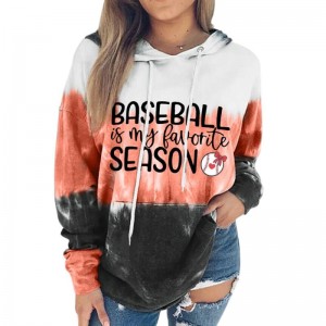 Women’s Casual Hooded Pullover Sweatshirt With Baseball Team Printed