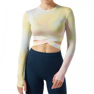  Long Sleeve Tie Dye Shirts for Women Slim Fit Workout Crop Tops Athletic Gym Shirts with Thumb holes