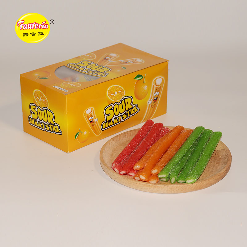 Faurecia sour gummy stick orange flavor double filled coated licorice candy