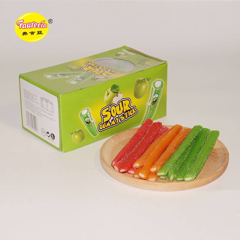 Faurecia sour gummy stick apple flavor double filled coated licorice candy