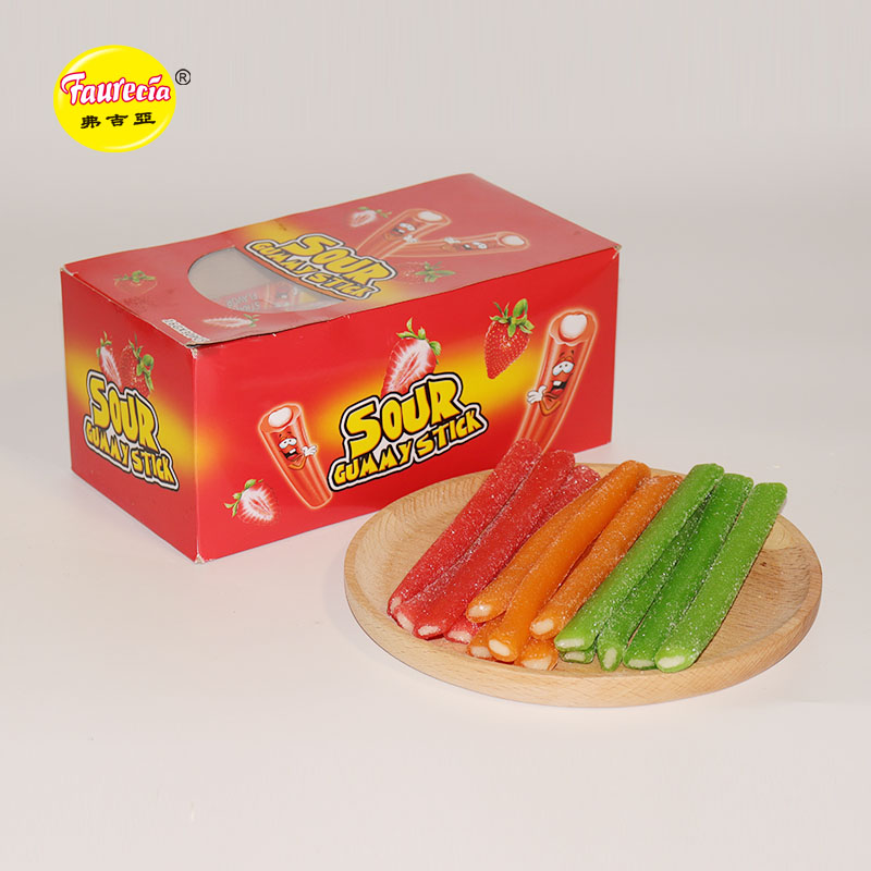 Faurecia sour gummy stick strawberry flavor double filled coated licorice candy