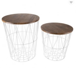 Wholesale Price Dustbin Stand - Crisscross Metal Framework Base with MDF Wood Tops Nesting End Tables with Additional Storage Set of 2 For Living Room Furniture – KAIHUA