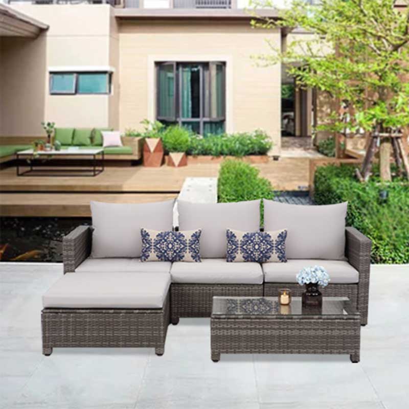 High Quality Best Outdoor Table Factory –  Wicker Conversation K/D Patio Sectional Furniture Sofa Set with Galss Coffee Table and Soft Cushion  – KAIXING