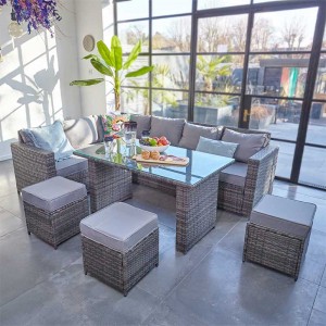 China Wholesale Rattan Coffee Table Exporters –  outdoor heavy  sectional K/D style L shape long sofa with tempered glass dining table set – KAIXING