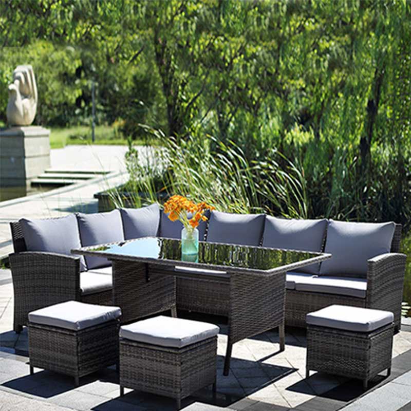 China Wholesale Outdoor Sofa Companies –  kaixing garden  K/D 7pcs L shape sectioanl sofa and dining table furniture set – KAIXING