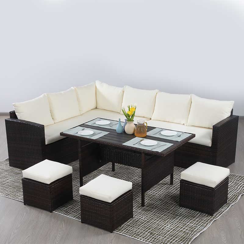 Mix Grey Sectional L shape  K/D sofa with plastic wood top dining table furnture