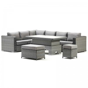 China Wholesale Round Outdoor Sofa Manufacturer –  Leisure L shape lounge Sectional 6 Pcs K/D sofa with Rising table outdoor furniture set – KAIXING