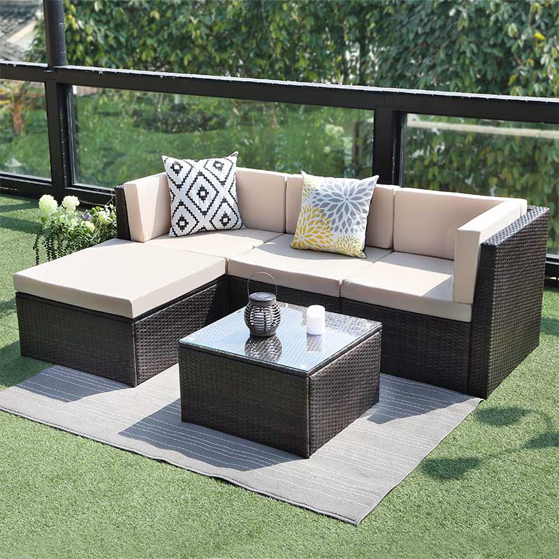 China Wholesale Rattan Daybed Suppliers –  K/D L shape sectional outdoor sofa set with glass coffee table – KAIXING