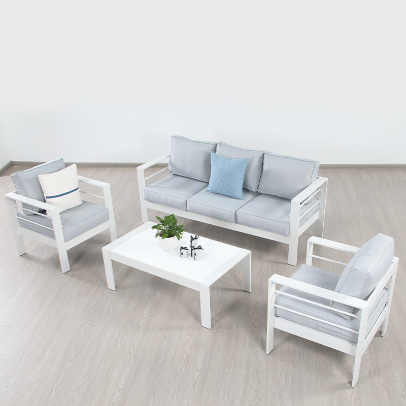 4 Pcs Powder coating white aluminum frame  K/D conversation 5 person group garden sofa set