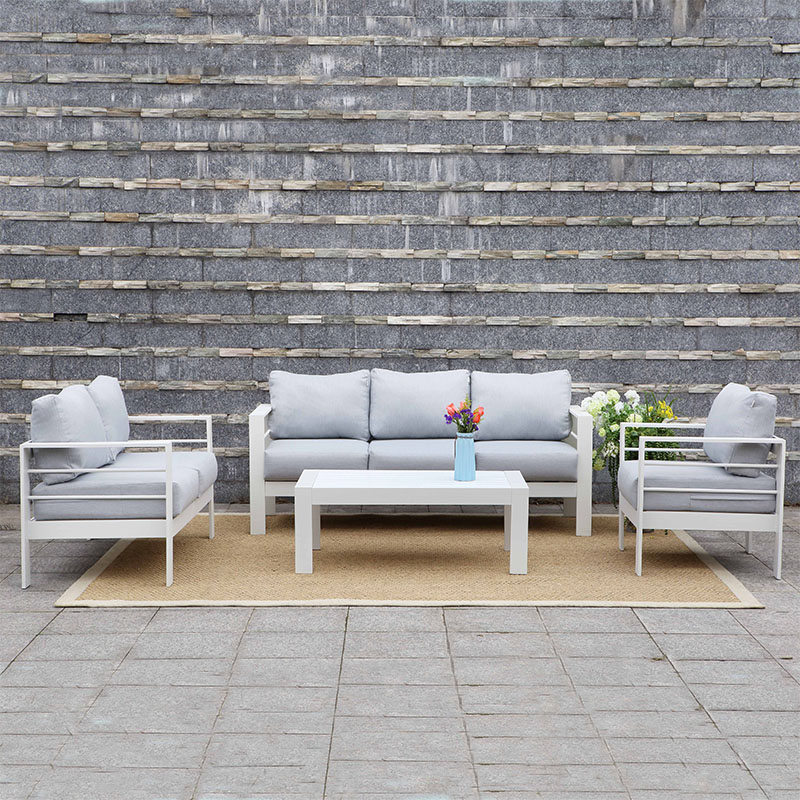 4 Pcs Powder coating white aluminum frame  K/D conversation 6 person group garden sofa set Featured Image