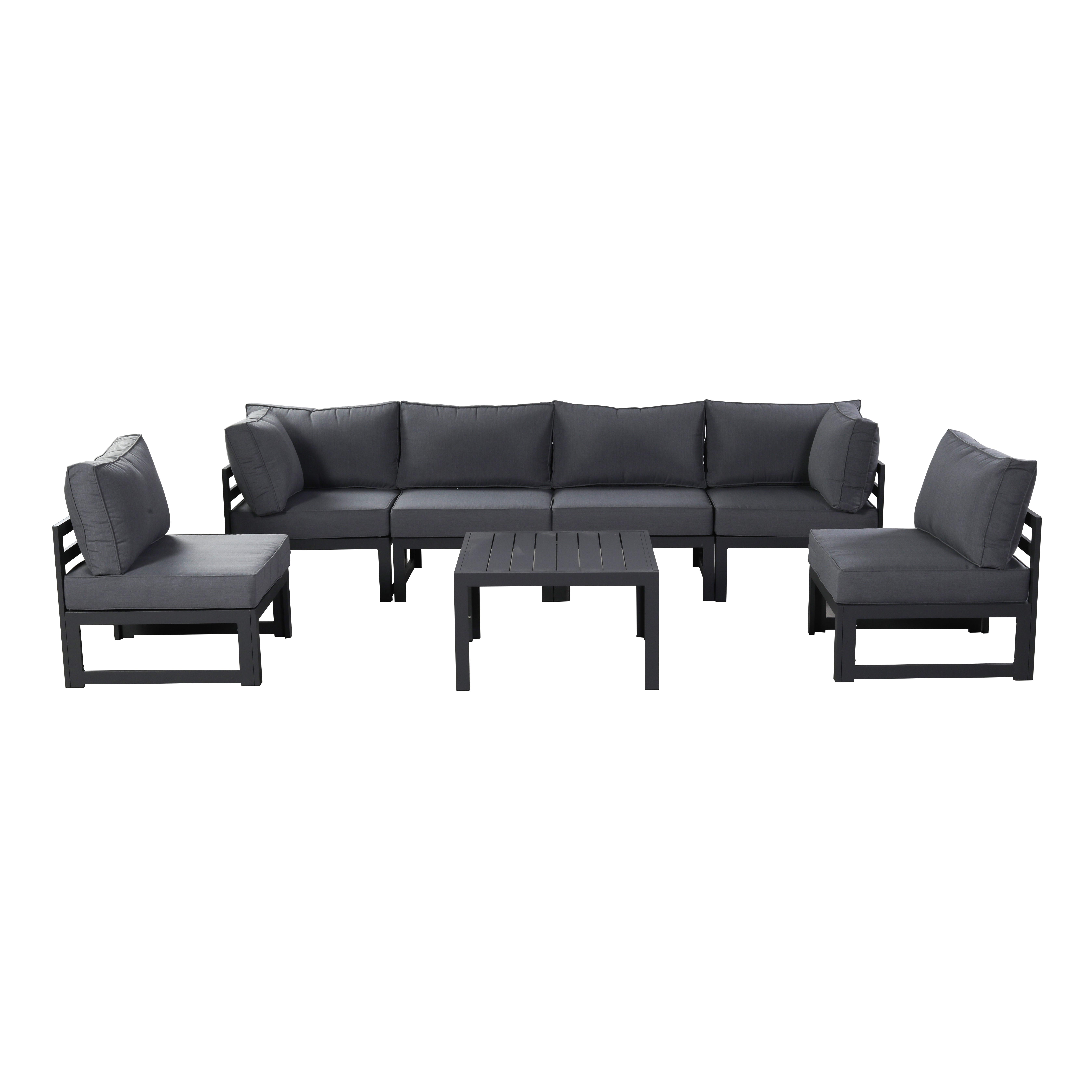 KAIXING Garden Aluminum Material 6 Seater Sectional Sofas with Coffee Table or Firepit Table Outdoor Set Featured Image