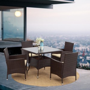 Patio 4 person mixed brown rattan chairs and glass dining table K/D group