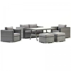 Kaixing HB41.1015 patio Big size 6 seat conversation gray color rattan sofa dining table set with thick cushions