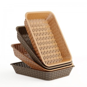 Custom hot sell hand woven PP plastic cane basket food bread rectangular storage basket