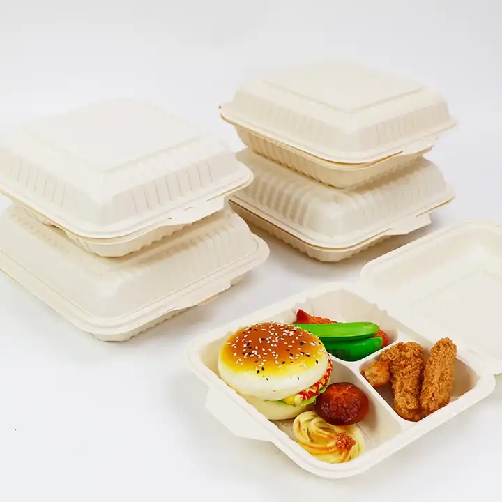 Custom environmental friendly lunch boxes disposable large rectangular half folding large capacit...