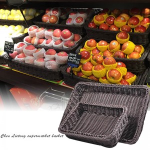 Handmade Rectangular PP Rattan Storage Basket Fruit And Vegetable Rattan Basket for Bread Display Basket