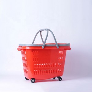 large capacity plastic shopping rolling baskets with wheels