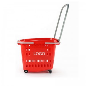 large capacity plastic shopping rolling baskets with wheels