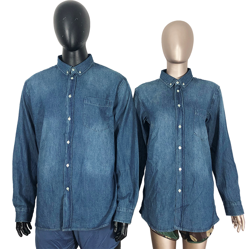 Men’s Button Down Collar Long Sleeve Patch Pocket Denim Shirt Featured Image
