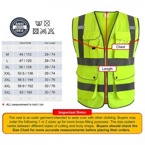 Safety 9 Pockets Class 2 High Visibility Zipper Front Safety Vest With Reflective Strips