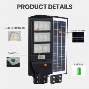 Outdoor Solar Street Light, LED Solar Powered Parking Lot Lamp with Motion Sensor 6000K, Dusk to Dawn, Timer Switch