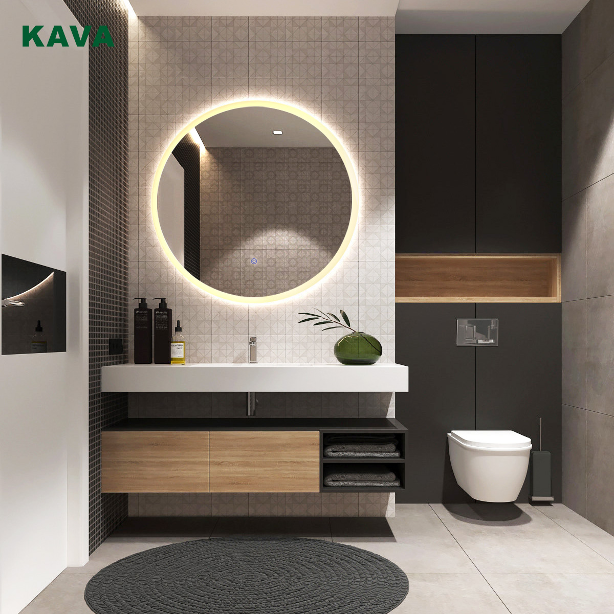 Factory Price For Black Outdoor Wall Lights - Waterproof round vanity light Aluminum Glass Mirror light KMV6008L – KAVA