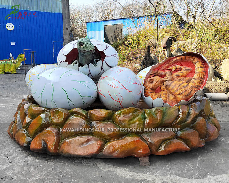 A Set Of Dinosaur Egg Customized Baby Dinosaurs And Eggs In Fiberglass Nest By Kawah Factory PA-1919