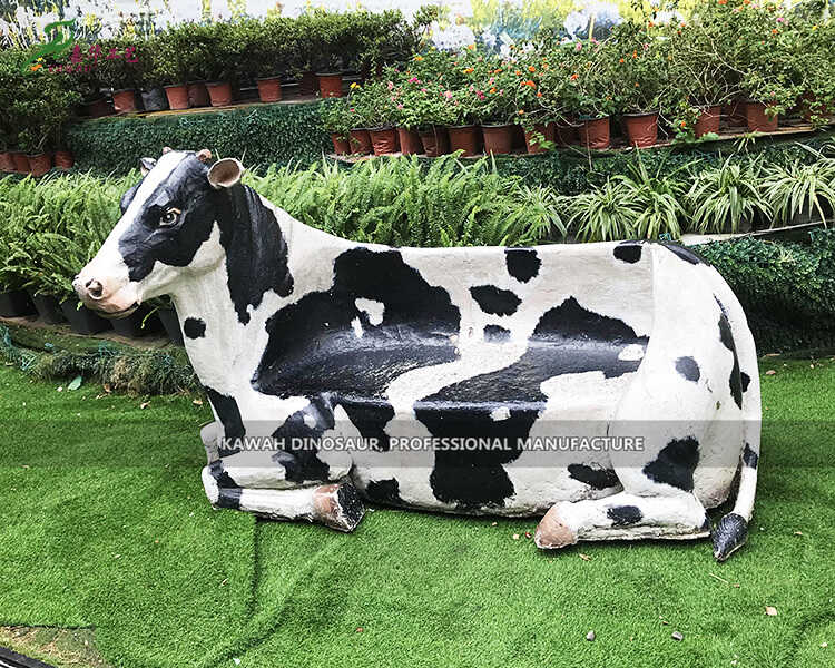 Fiberglass Animal Dairy Cow Bench For Zoo Park Decoration PA-1983