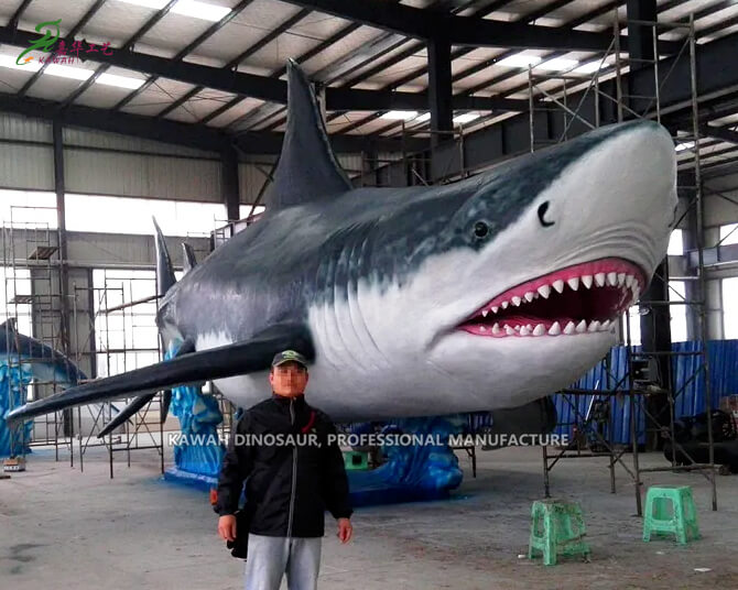 Realistic Giant Shark Animatronic Water Animals Big White Shark Model Ocean Park Show AM-1634